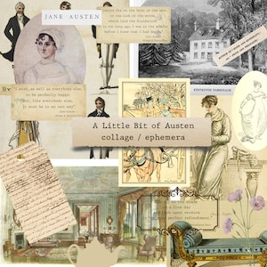 Jane Austen quotes and pictures  - ephemera, junk journals, printable paper crafts, scrapbooking, collage sheet, digital download
