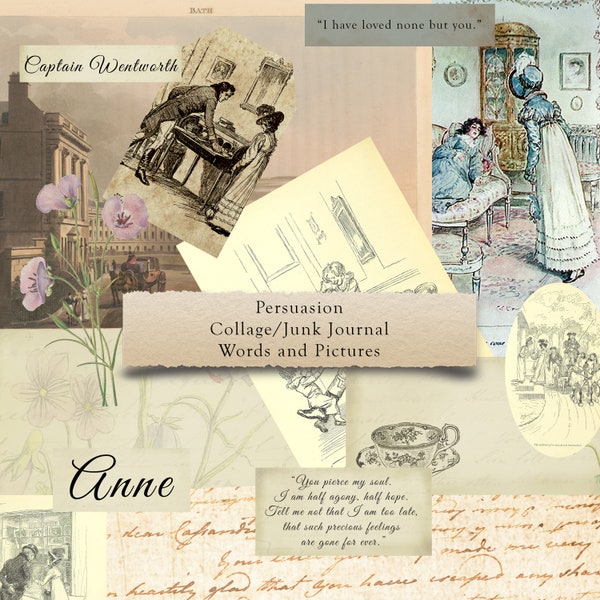 Persuasion by Jane Austen  - ephemera, junk journals, printable paper crafts, scrapbooking, collage sheet, digital download