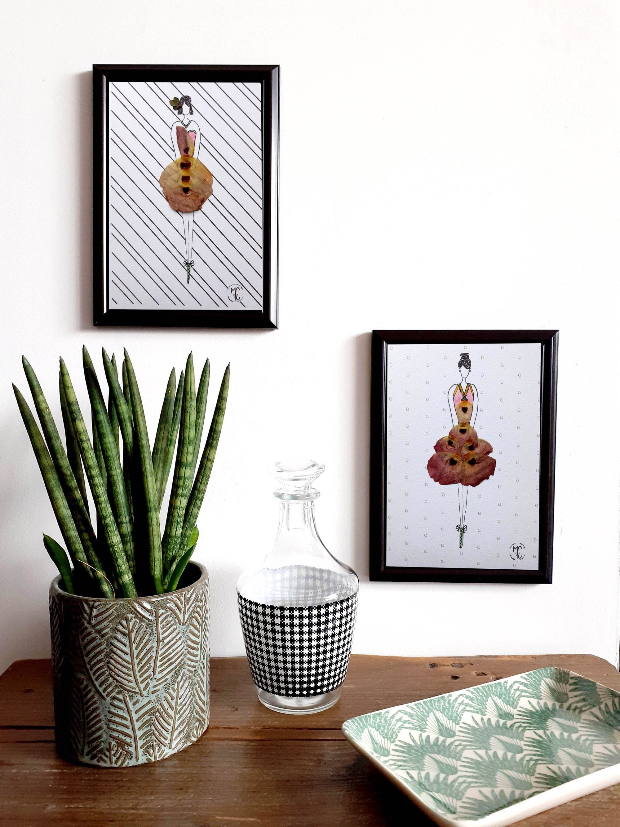 Illustration Fleurie Déco Murale Fleurs Séchées Vintage Fashion Art Floral Oshibana