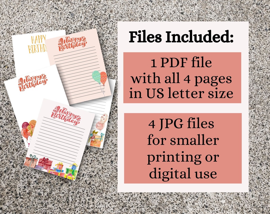 Printable Birthday Stationery Set Printable Cute Birthday | Etsy