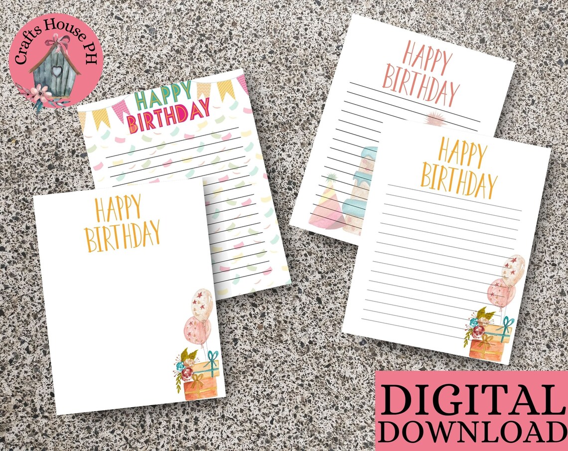 Printable Birthday Stationery Set Printable Cute Birthday Etsy