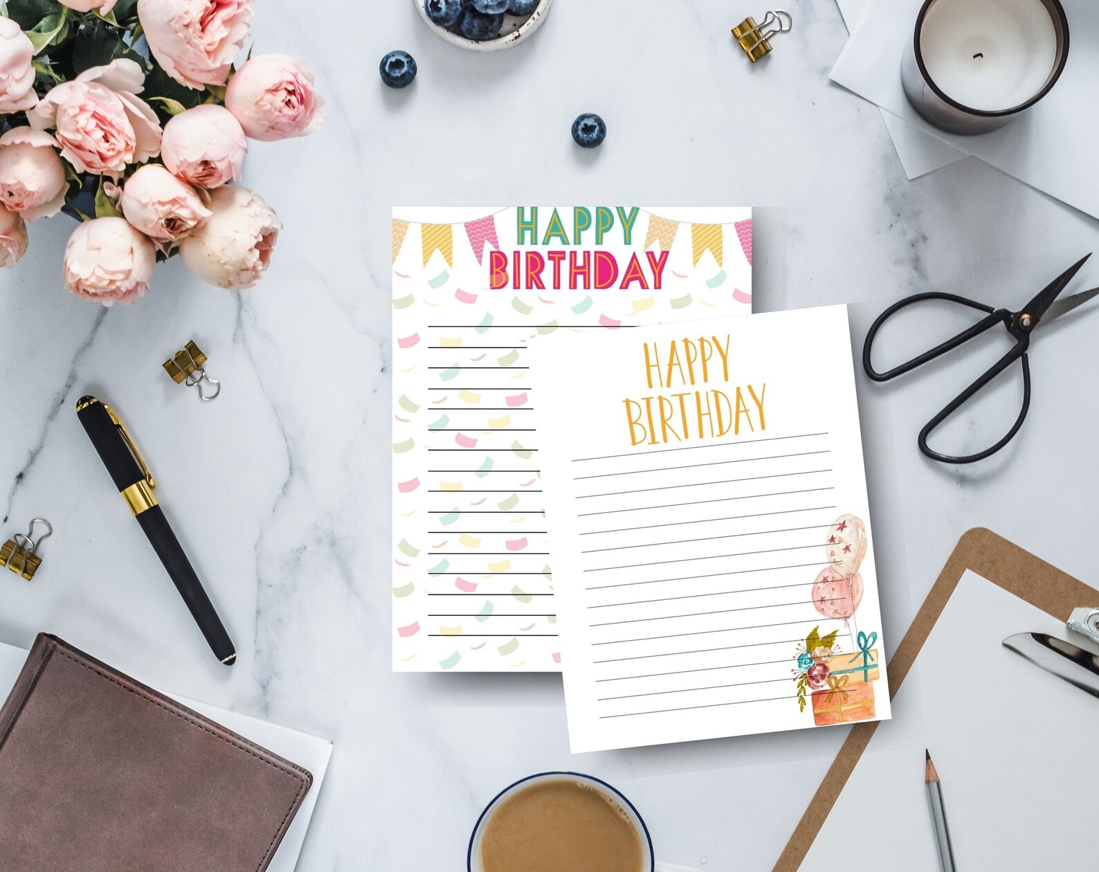 Printable Birthday Stationery Set Printable Cute Birthday Etsy