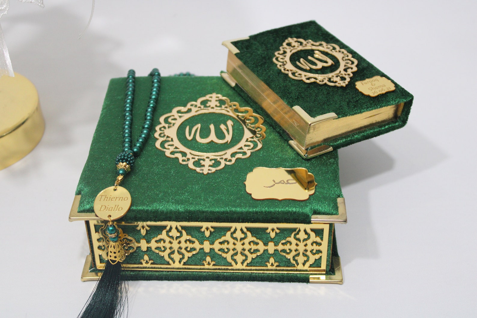 Personalized Velvet Quran Box Pearl Prayer Bead Islamic Gift Etsy
