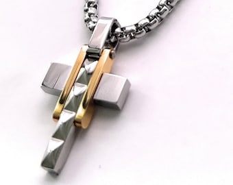 Collar con colgante de cruz de acero inoxidable, cadena unisex