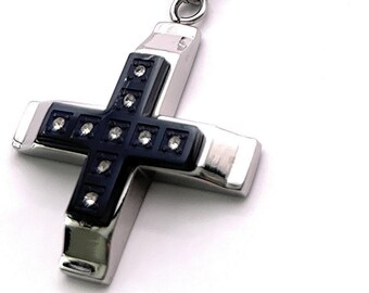 Collar de cruz de acero inoxidable, colgante masculino, cadena de caja
