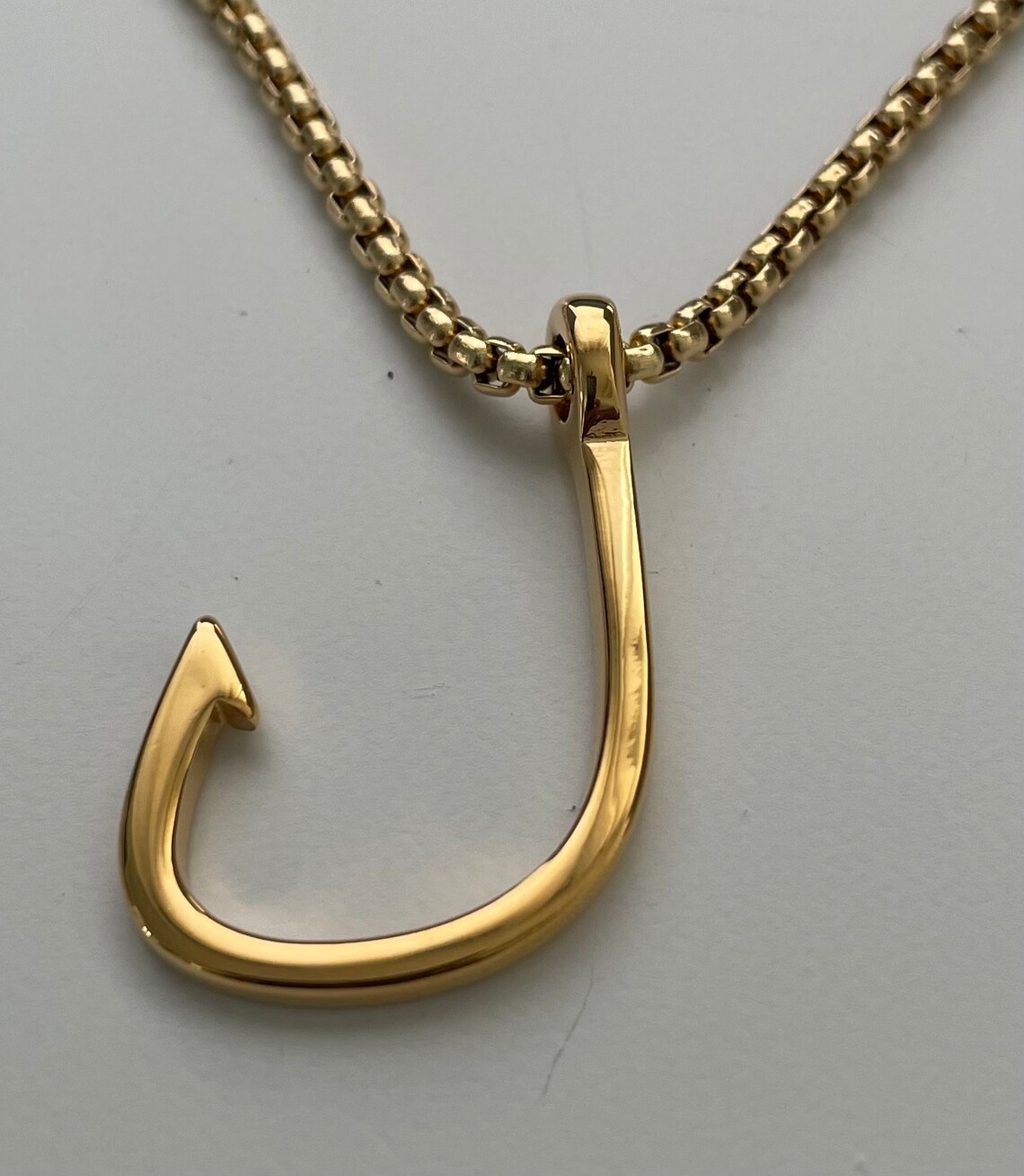 Fishing Hook Gold Stainless Steel Pendant Necklace Fisherman Etsy