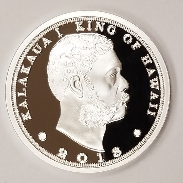 1 ounce .999 pure silver King Kalakaua proof coin. Also 1/10 & 1/20 ounce sizes