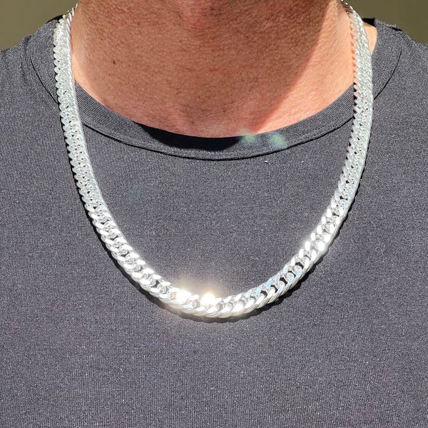 Finest Italian hand made Miami Cuban Link 925 solid sterling SILVER curb chain necklace 24 inch various widths 6mm 7mm 8mm 9mm FREE DELIVERY