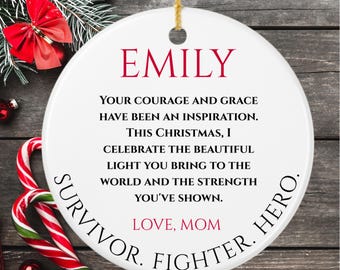 Cancer Survivor Gift Ceramic Ornament Personalized Christmas Tree Decor Inspirational Keepsake Custom Holiday Bauble Warrior Memorial Gift