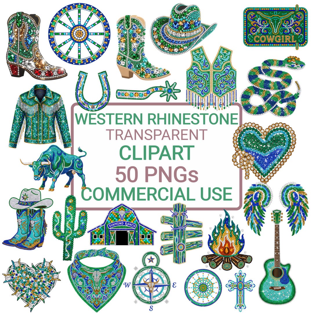 Country Rhinestone Patterns Western Cowgirl Rhinestone PNG Clipart Bundle Bling Sparkly Faux ...