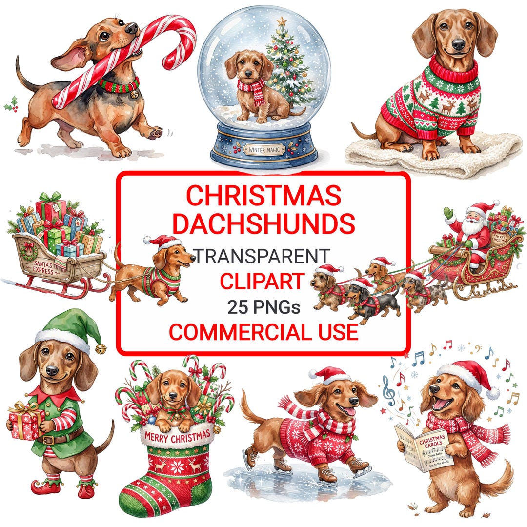 Christmas Dachshund PNG Clipart Bundle 25 Christmas Doxie Dog Pngs Cute ...