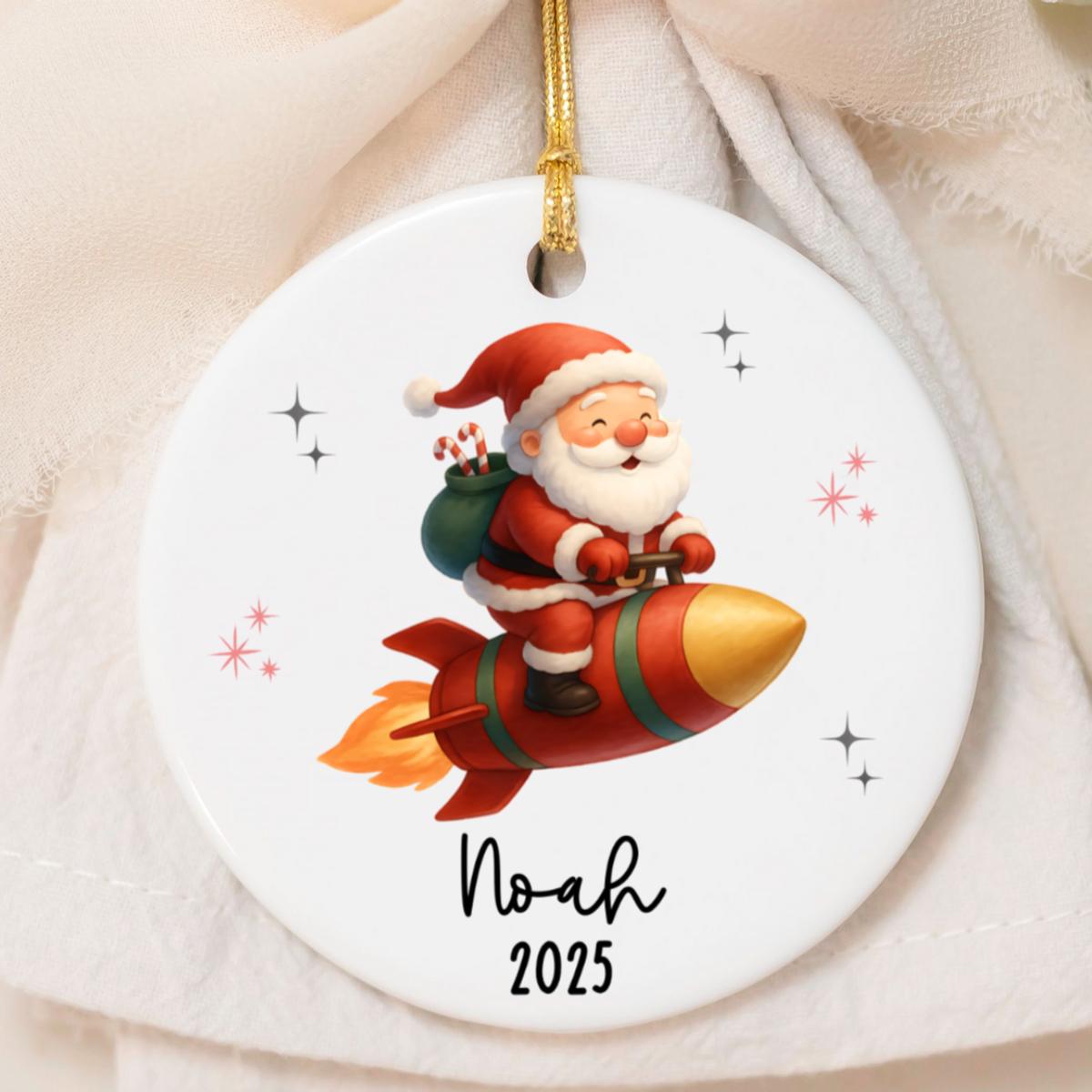 パーソナライズされたサンタロケットクリスマスオーナメントホリデー