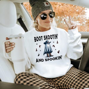 Cowboy Ghost Halloween Sweatshirt Modern Western Halloween Sweater Fun Ghost Sweater Gift For Halloween Lovers Western Ghost Cowboy Sweater