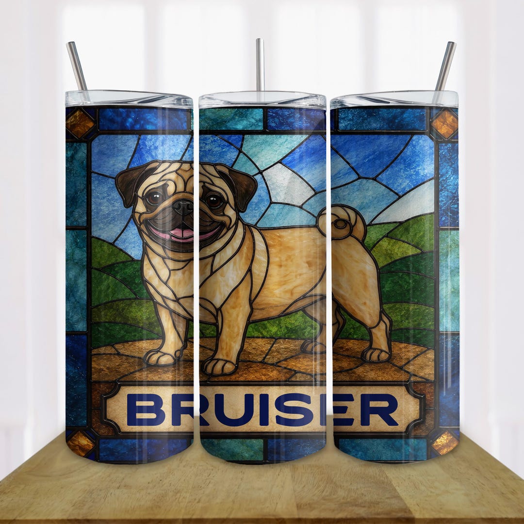Pug Tumbler Wrap PNG 20oz Skinny, Pug Dog Tumbler Wrap, Dog Sublimation ...