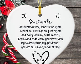 Personalized Soulmates Christmas Gift Heart Ornament Keepsake for partner loved one Heartfelt Keepsake Holiday Day Gift For Husband Wife