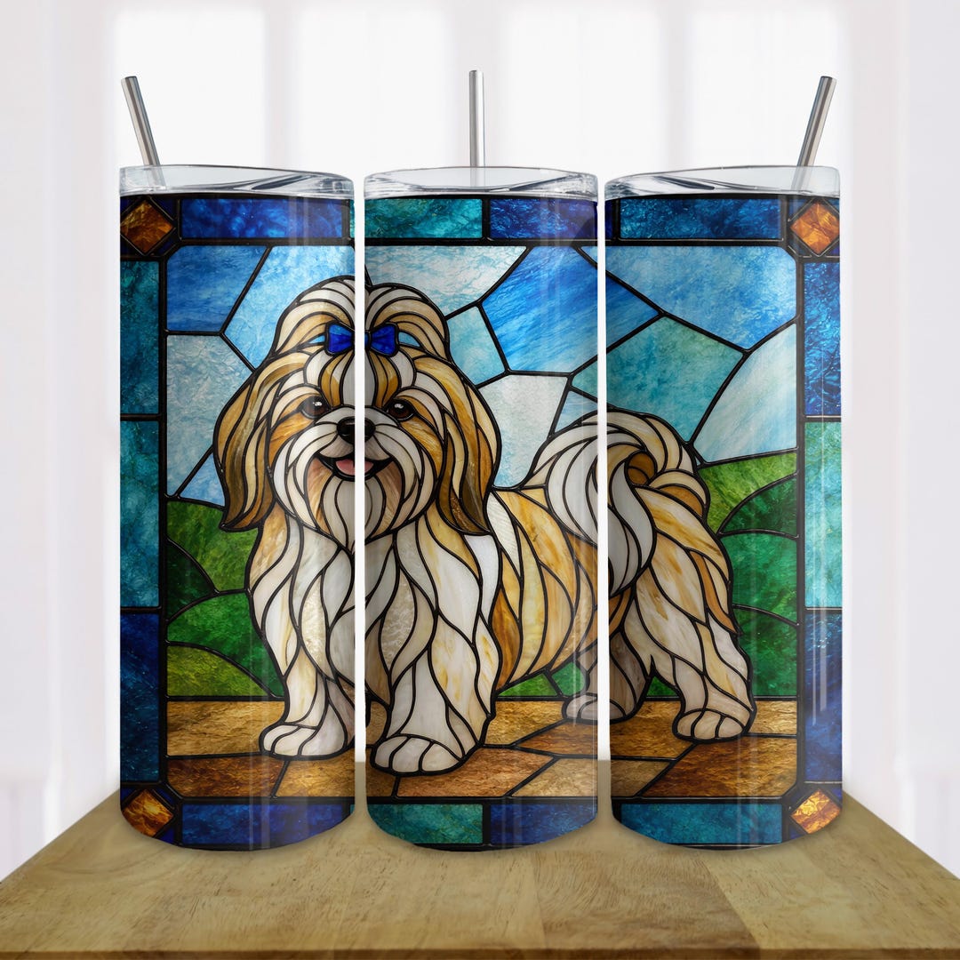 Shih Tzu Tumbler Wrap PNG, Stained Glass Dog Design, 20oz Skinny ...