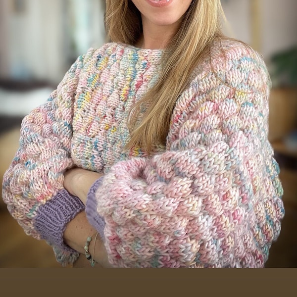 Farbenfroher Cropped Pullover im Bubblemuster, Strickpullover, Frühling, Sommer, bauchfrei