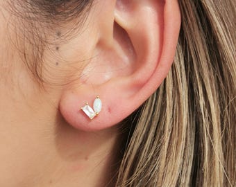 Opal earrings, silver stud earrings, women's gift • Sterling silver jewelry