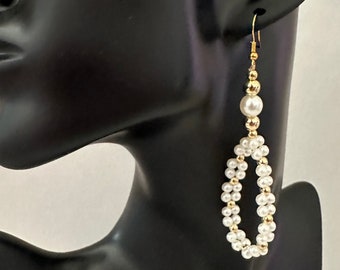 White and gold Dangling Earrings