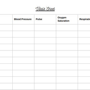 Printable Vitals Sheet for Healthcare Professionals | Vital Recording for Nurses