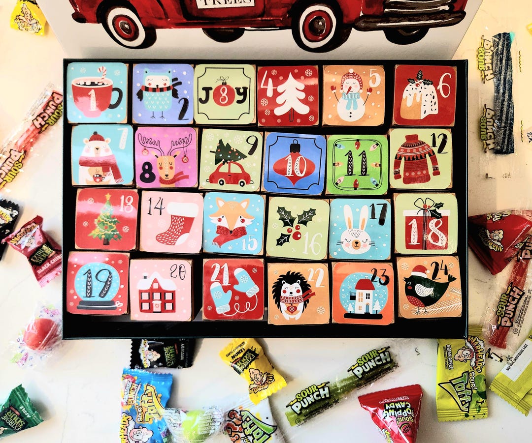 Advent Sour Candy Box, Christmas Countdown, 24 Days of Christmas, Xmas