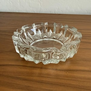 Vintage Thick Crystal-Clear Cut-Glass Ashtray Made by Firna in Indonesia