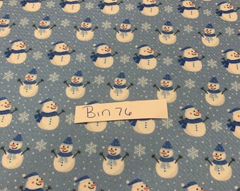 Blue snowman Christmas holiday  bullet Fabric strip DIY Hairbow or Headwrap style infant toddler child