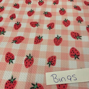 Strawberries summer fruit pink check  strip blooms print bullet Fabric strip DIY Hairbow or Headwrap style infant toddler child