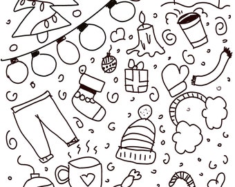 Christmas themed colouring in sheet digital download