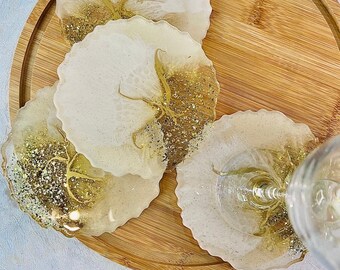 Shell, Beige and Gold Resin Coasters