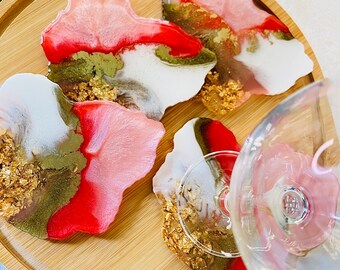 Pink and White Epoxy Resin Coasters with Gold Highlights | Resin Geode Coasters | Wine Coasters | Drinkware