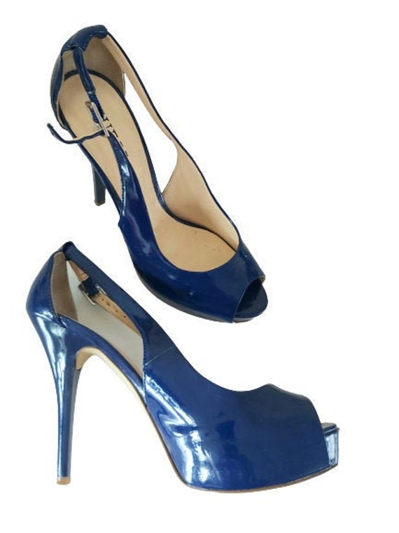 Lacquered Vintage Guess Pumps With Open Toes in Blue | Etsy