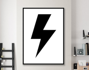 Bolt Printable Wall Art, Lightning Bolt Poster, Black and White, Minimalist, Kids Room Decor, Scandinavian Kids, Boys Room Decor