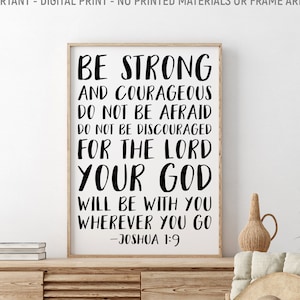 Be Strong And Courageous Do Not Be Afraid, Joshua 1:9, Bible Verse Printable, Baby Shower Gift, Kids Room Decor, Bible Quote