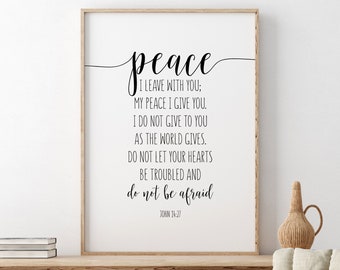 Peace I Leave With You My Peace I Give You, John 14:27, Bible Verse Printable, Scripture Art, Christian Wall Art, Christian Gift