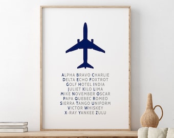 NATO Phonetic Alphabet Art, Aviation Decor, Pilot Gift, Airplane Wall Art, Airplane Decor, Boys Room Decor, Printable Kids Gift