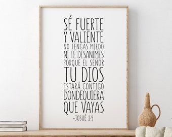 Sé fuerte y valiente No tengas miedo ni te desanimes, Josué 1:9, Spanish Bible Verse, Scripture Wall Art, Bible Quote, Baby Shower Gift