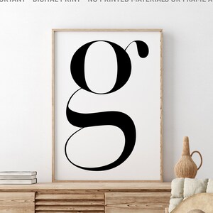 Decoración de letra G, arte de pared escandinavo, cartel nórdico, cartel de letra G, cartel escandinavo, arte de monograma en blanco y negro, minimalista