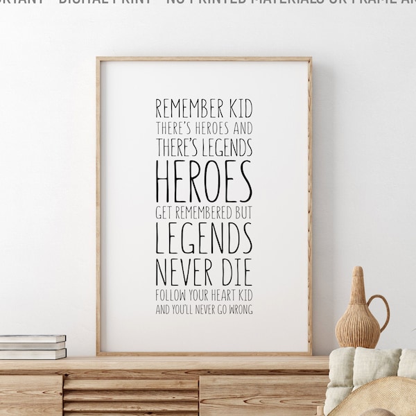 Heroes Get Remembered But Legends Never Die Wall Art, Motivational Quote, Boys Room Decor, Sports Printable Quote, Inspirational Quote