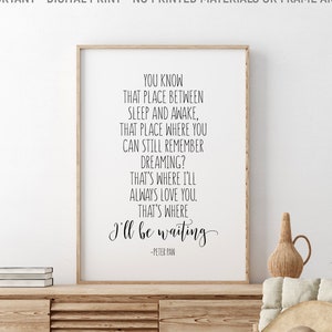 Conoces Ese Lugar Entre Dormir Y Despierto, Cita De Peter Pan, Decoración De La Pared De La Habitación De Los Niños, Decoración De Guardería, Regalo Imprimible Para Niños, Regalo De Baby Shower