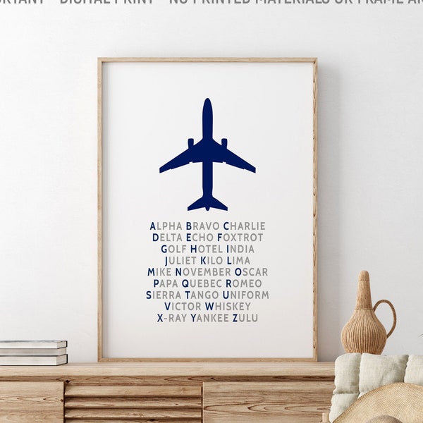 NATO Phonetic Alphabet Art, Aviation Decor, Pilot Gift, Airplane Wall Art, Airplane Decor, Boys Room Decor, Printable Kids Gift