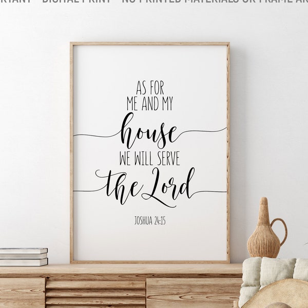 As For Me And My House We Will Serve The Lord, Joshua 24:15, Bible Verse Printable, Bible Quote, Christian Wall Decor, Housewarming Gift