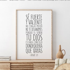 Sé fuerte y valiente No tengas miedo ni te desanimes, Josué 1:9, Spanish Bible Verse, Scripture Wall Art, Bible Quote, Baby Shower Gift