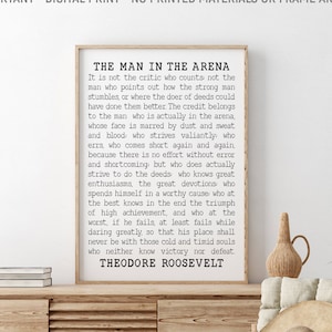 The Man In The Arena Printable, Theodore Roosevelt Quote, Office Wall Decor, Housewarming Gift, Inspirational Quote, Instant Download