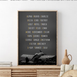 NATO Phonetic Alphabet Wall Art, Aviation Decor, Pilot Gift, Airplane Wall Art, Airplane Decor, Boys Room Decor, Printable Kids Gift