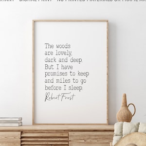 The Woods Are Lovely, Dark And Deep, But I Have Promises To Keep, Robert Frost Quote, Inspirational Quote, Book Lovers Gift