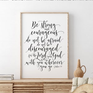 Sei stark und mutig keine Angst, Joshua 1:9, druckbare Bibelvers, christliche Wandkunst, Kinderzimmer Wanddekor, Baby Shower Geschenk