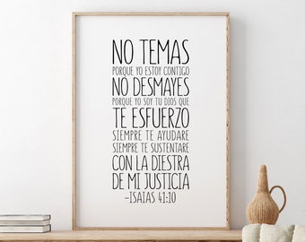 No Temas, Porque Yo Estoy Contigo; No Desmayes, Porque Yo Soy Tu Dios, Isaías 41:10, Spanish Bible Verse, Scripture Wall Art, Bible Quote
