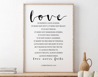 Love Is Patient Love Is Kind, 1 Corinthians 13:4-8, Bible Verse Printable, Wedding Decor, Wedding Gift, Bible Quote, Scripture Wall Art