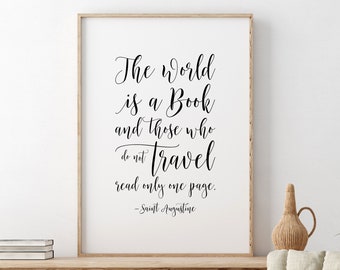 The World Is A Book And Those Who Do Not Travel Read Only One Page, Saint Augustine Printable Quote, Calligraphy Wall Art, Travel Wall Decor